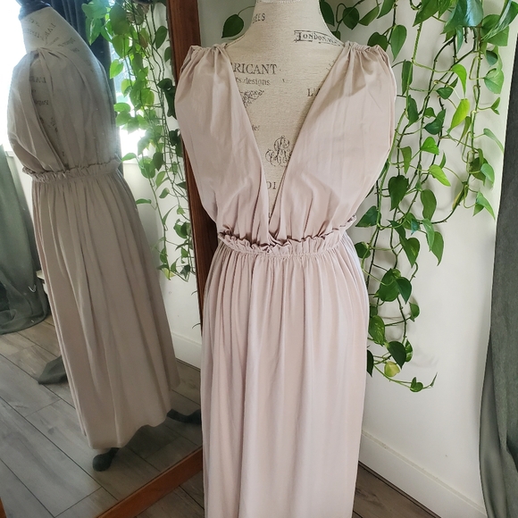 ZARA | Sleeveless Ruffle Waistline Beige Boho Maxi Dress (S) - Picture 5 of 11